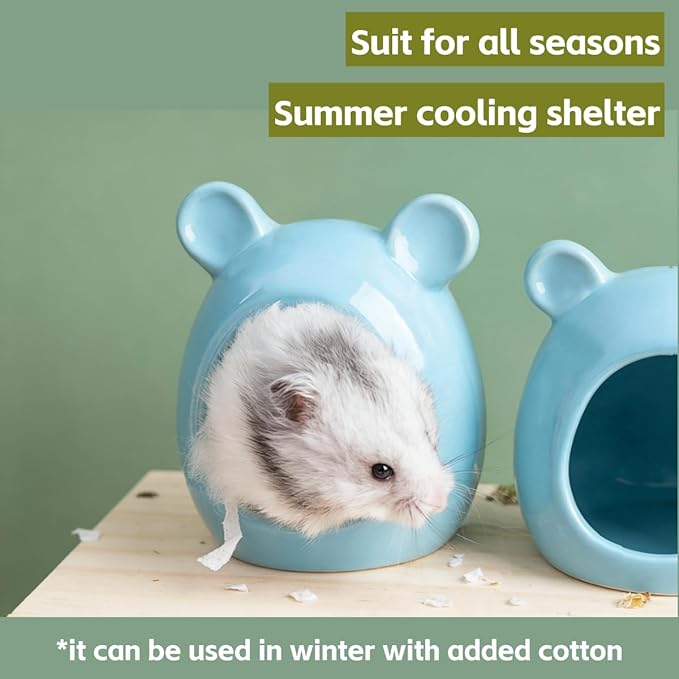Ceramic Hamster Hideout Cute Guinea Pig House Summer Cool Bed for Ferrets Hedgehog Sugar Glider Cage Accessories (White)