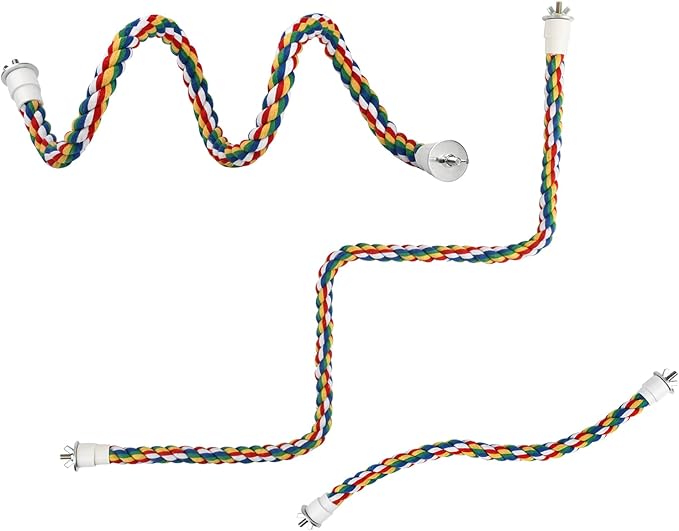 DS. DISTINCTIVE STYLE Bird Rope Perches Set of 2 Pieces (33 in+16 in), Colorful Cotton Rope for Birds, Bungee Style Perch Ideal for Parrots, Cockatiels, Lovebirds, and Budgies