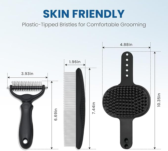 Double-Sided Pet Grooming Rake - 4-in-1 Professional Pet Grooming Kit Deshedding Dematting Tool for Dogs Cats Extra-Wide Grooming Brush & Deshedder Comb for Long & Short Haired Pets (Black Kit 4PCS)