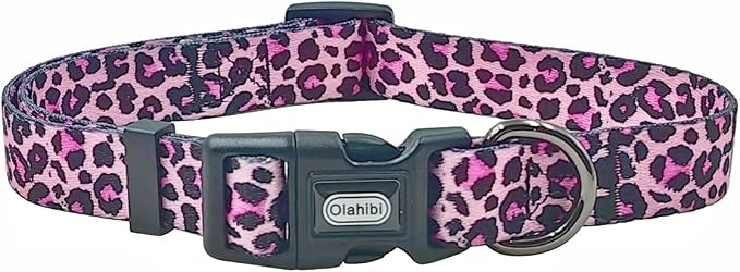 Dog Collar Leash Set, Leopard Pattern, Polyester Material, Adjustable Collar and 5ft Matching Leash, for Puppy Dogs.(XS, Colorful Leopard)