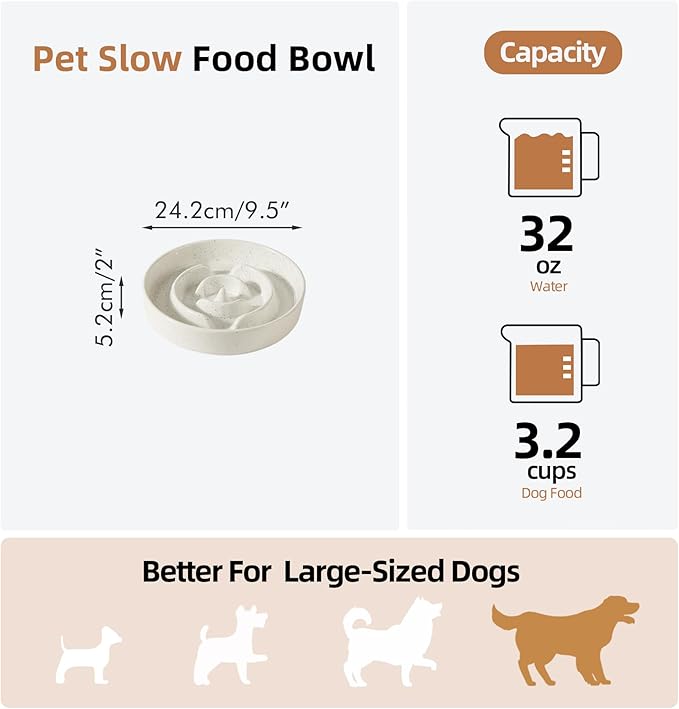Havniva Slow Feeder Dog Bowls, 3.2 Cups Ceramic Dog Food Bowls 9.5 inch Slow Feeder for Large Dogs Puzzle Bowls for Fast Eater, Pet Slow Feeding Dish Anti-Choking