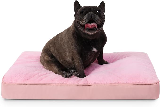 Dog Crate Bed Waterproof Deluxe Plush Dog Beds with Removable Washable Cover Anti-Slip Bottom Pet Sleeping Mattress for Large, Medium, Jumbo, Small Dogs, 29 x 18 inch, Pink