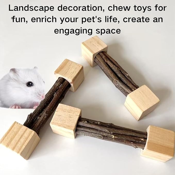 3PCS Apple Wood Sticks for Small Animals, Natural Apple Chew Sticks Toys and Treats for Chinchilla Guinea Pig Hamster Gerbil Bunny Rabbit