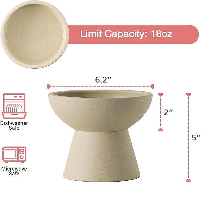 CEEFU Extra Wide Elevated Ceramic Cat Water Bowl - 6.2" Deeper Dish for Whisker Fatigue Relief, 5" Height for Easy Feeding, Lead & Cadmium Free, Durable Raised Cat Bowls, Pottery Clay (Not Glazed)