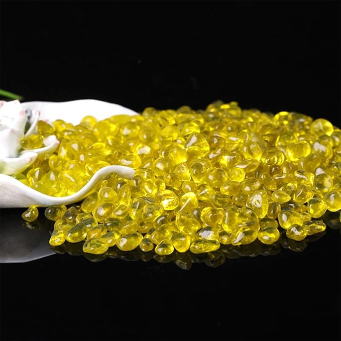 Glass Stones, 1Lb/460g Irregular Sea Glass Pebbles Non-Toxic Artificial Gemstones for Vase Filler/Terrarium Flowerpot Aquarium Turtle Tank Decoration/Handcraft Making, Yellow