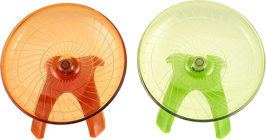 HOMSFOU Silent Hamster Running Wheel and Flying Saucer Spinner, Pet Cage Exercise Wheel for Gerbils and Mice, Quiet Small Animal in Vibrant Orange and Matcha Green