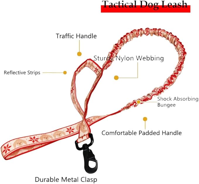 Christmas Tactical Dog Collar and Leash Set with Airtag Holder Waterproof Dog Airtag Collar with Handle Adjustable Heavy Duty Dog Collar Leash Set(Christmas Red，M
