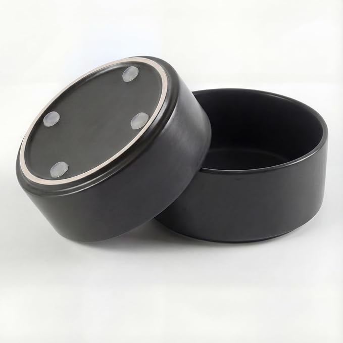 Ceramic Dog Bowl for Food and Water - Pet Feeder Bowl for Small Dogs and Cats - Heavy Ceramic Feeding Dish with Non Slip Base - Dishwasher & Microwave Safe - Set of 2 Bowls - 5Inch/1.4 Cups - Black