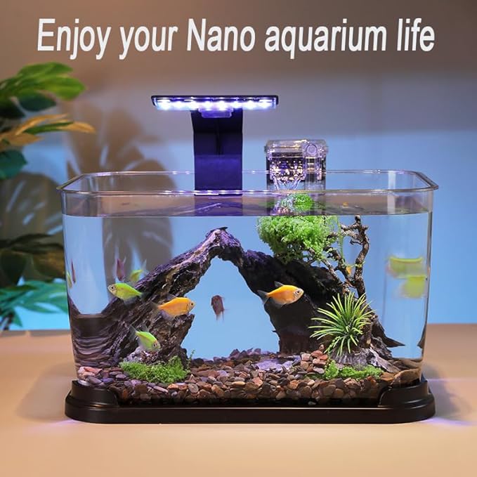 Nano Aquarium Light, 5W Full Spectrum LED Clip-On Fish Tank Light with Timer & Dimmer, 3 Lighting Modes for Freshwater Plants, Betta & Nano Tanks (1–5 Gallons)