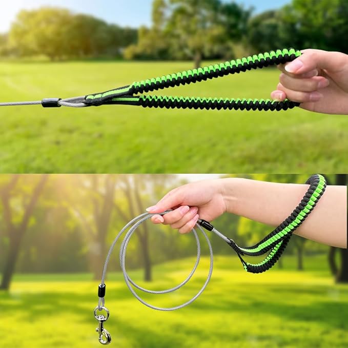 Heavy Duty Dog Leash, Chew Proof Metal Leash for Large Dogs (Up to 250lbs), WireRope Dog Leashes with Soft Silicone Grip (Grey, 5 FT)