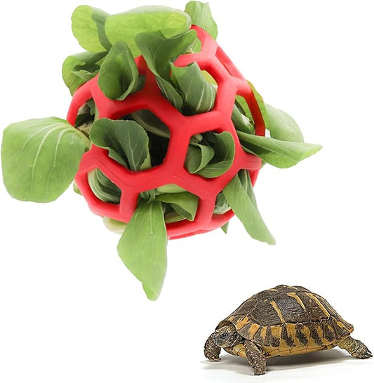 Tirifer Tortoise Treat Ball Toy Hay Feeder Ball Hanging Feeding Grass Ball Fruit Vegetable Feeder Holder Foraging Toy for Small Animals Pet Tortoise Turtle