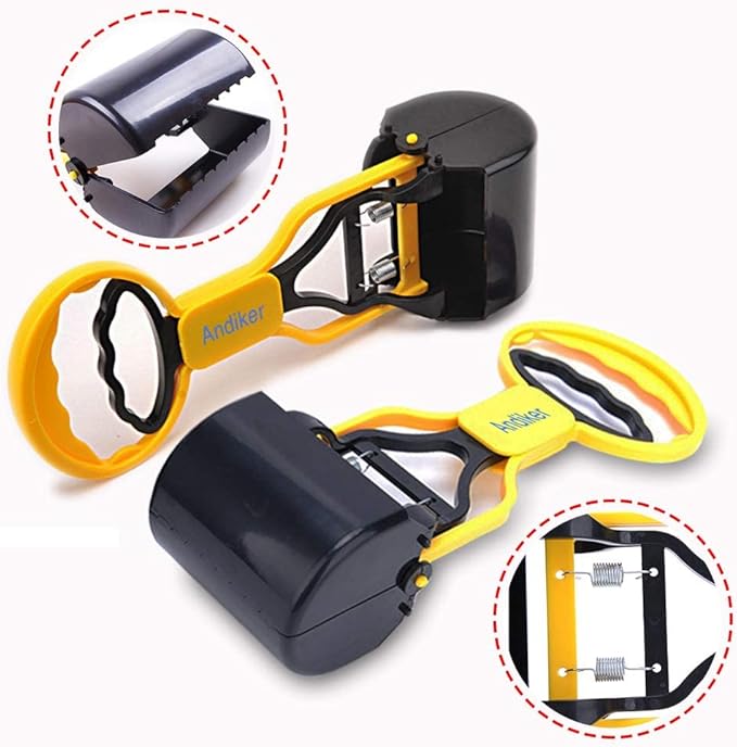 Andiker Portable Pet Pooper Scooper with Short Handle, Pet Clamp Scooper, High Elastic Spring Dog Poop Scoop Indoor and Outdoor Cleaning Tool (Yellow)