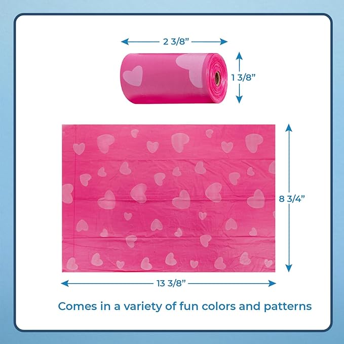Best Pet Supplies Dog Poop Bags for Waste Refuse Cleanup, Doggy Roll Replacements for Outdoor Puppy Walking and Travel, Leak Proof and Tear Resistant, Thick Plastic - Pink Heart, 360 Bags