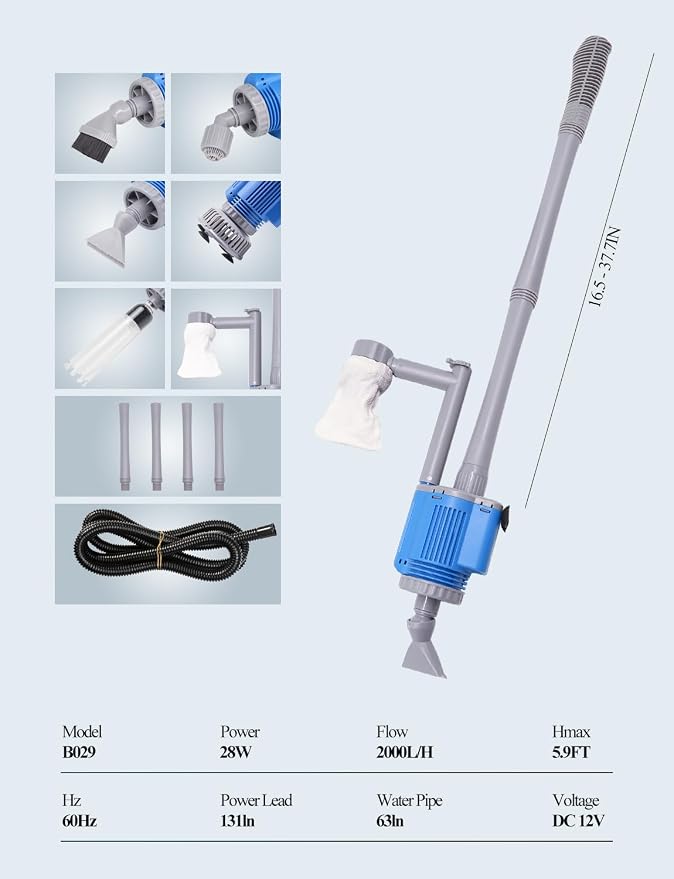 Upgraded Electric Aquarium Cleaner | 12V DC/28W auto fish tank cleaning kit,Change waterwash sand filter,Efficient and easy to use