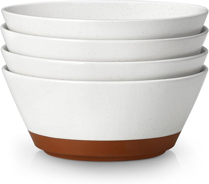 MALACASA Soup Bowls, Ceramic Salad Bowls Set of 4, 36oz Ceramic Bowls for Ramen, Cereal, Fruit and Pho, Microwave & Dishwasher Safe, Speckled Deep Bowls, Vanilla White & Brown