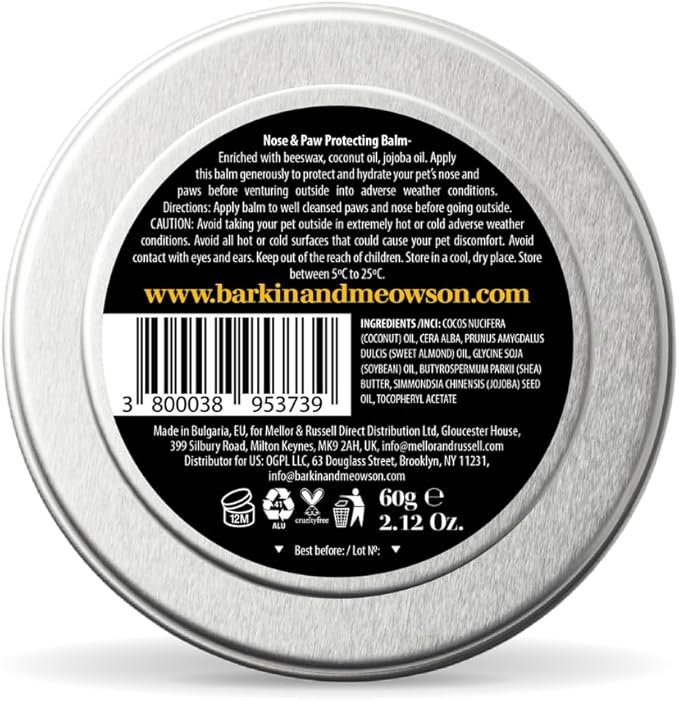 Barkin & Meowson Protecting Balm for Nose & Paw 60g / 2.12oz - 99% Natural Ingredients Balm for Dogs and Cats
