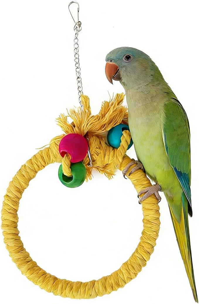 Colorful Circular Bird Swing,Bird Rope Chewing Toys Parrot Cage Bite Toys (Large Round Yellow)