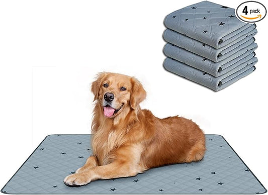 RIOUSSI Washable Pee Pads for Dogs, Reusable, Absorbent, Leakproof, Non Slip Pet Puppy Pads for Potty Training. Gray Stars, 24x36 Inch(4pack)