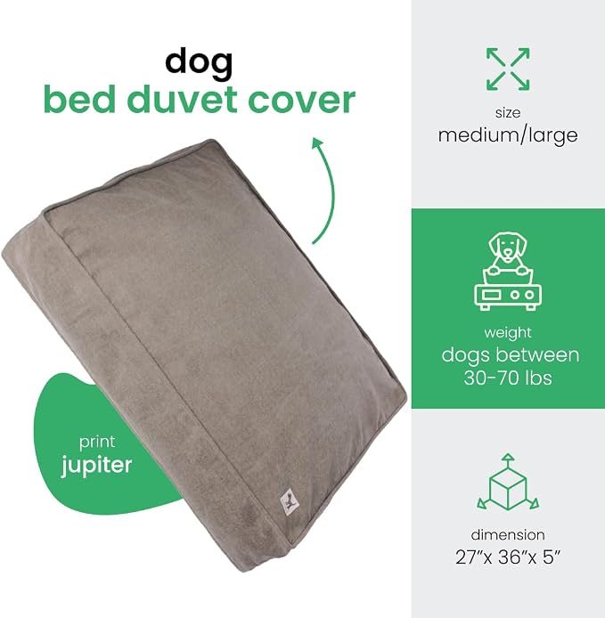 Molly Mutt Jupiter Dog Bed Duvet Cover, GOTS-Certified 100% Cotton Canvas Cover for Dog, Puppy, or Cat Bed, Durable, Washable, and Free of Harmful Chemicals, Medium/Large, 27"x36"x5", Brown