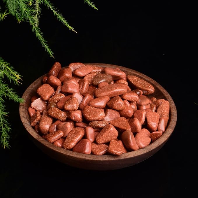 Erliway 100g Natural Red Goldstone Crystal Chips 7-9mm Tumbled Stones | Small Crushed Crystal Stone, Polished Crystals Chips for Fish Tank, Healing Tumbled Rocks for Reiki Jewelry Making Home Décor