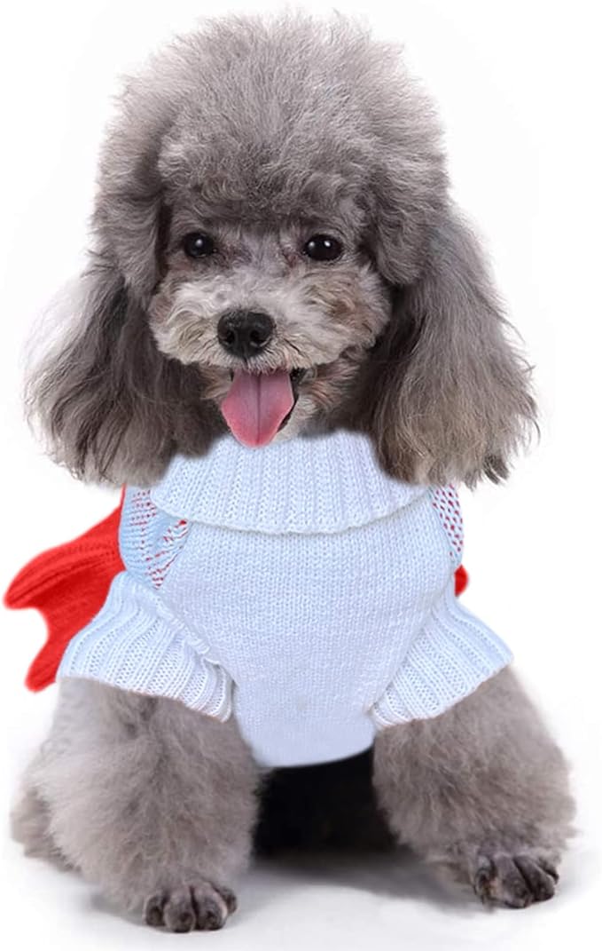 CHBORCHICEN Pet Dog Sweaters Classic Knitwear Turtleneck Winter Warm Puppy Clothing Cute Strawberry and Heart Doggie Sweater (XXS, Dress-Red2)