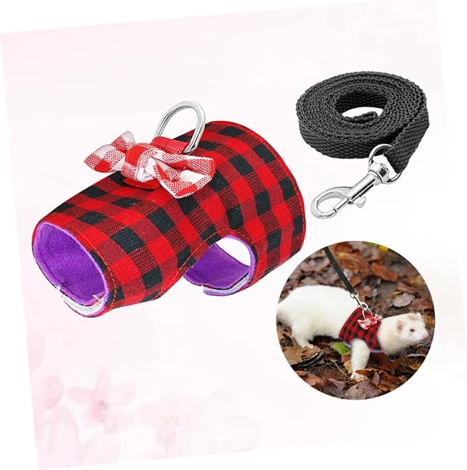 Kisangel Lovely Pet Leash Breathable Mesh Fabric Vest for Small Animals for Hamsters and Guinea Pigs s Red Grids
