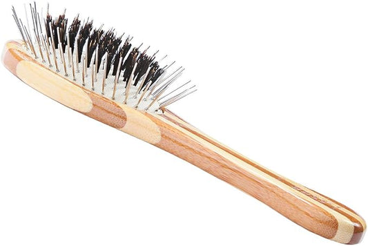 Bass Brushes | The Hybrid Groomer | Shine & Condition Pet Brush | Patented & Award Winning Pet Brush | Natural Bristle + Alloy Pin | Pure Bamboo Handle | Small Oval | Striped Finish | Model A13-SB