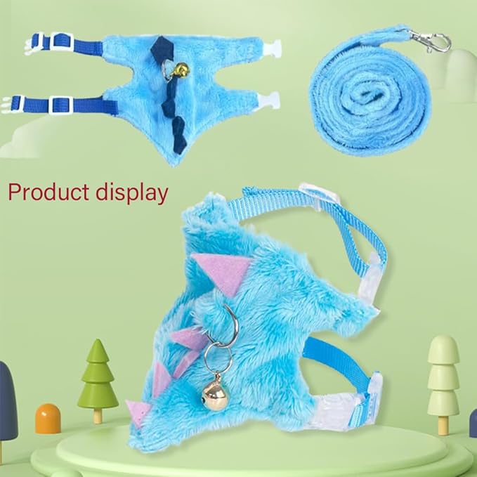 Ferret Harness and Leash Set Small Animals Vest Harness with Safe bell Dinosaur Shaped Walking clothes for Baby Rabbit Guinea pig Teacup Chihuahua Mouse and other small pet.(Blue Dinosaur)