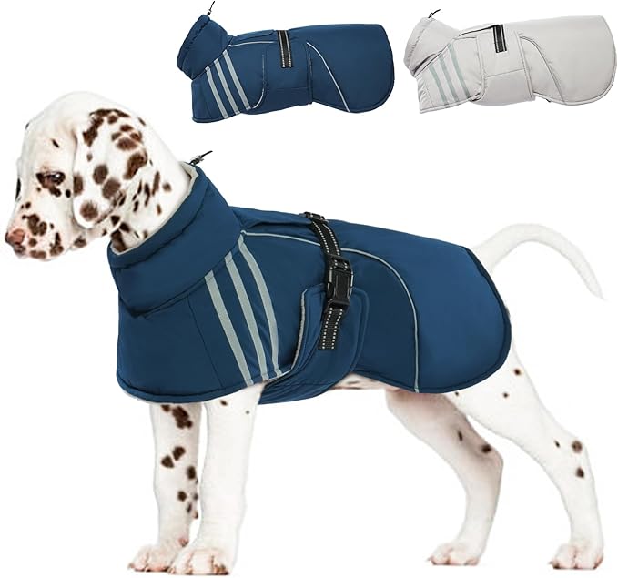 Warm Reflective Adjustable Dog Jacket, Furry Turtleneck Winter Coat Thicken Fleece Vest, Waterproof Windproof Cold Weather Coats with Buckle for Puppy Small Medium Large Dog