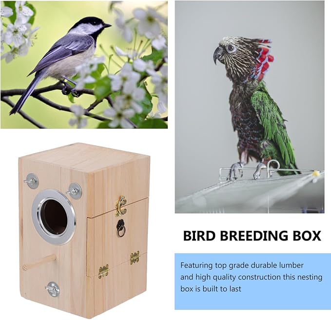 POPETPOP Parakeet Nesting Box, Wooden Bird Breeding Box for Cage, Parrots Mating House with Divided Interior for Cockatiel Finch Lovebirds Conure - Bird Cage Accessories