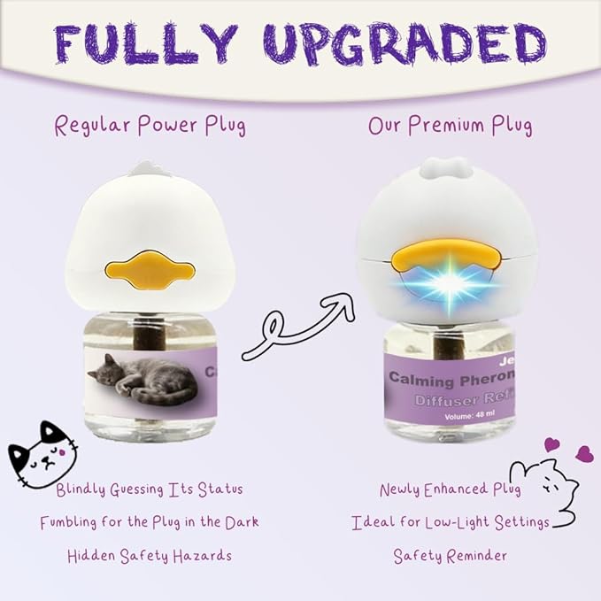 Cat Calming Pheromone Diffuser Kit, Cat Pheromones Calming Diffuser with 2 Refills, Calming Cat Diffuser for Anxiety Relief, for Home Noise, Alone Anxiety & Groom Stress, 30 Days Per Vial