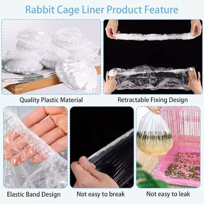 Tfwadmx 50 Pcs Disposable Rabbit Cage Liner, 27"x19" Clear Plastic Bunny Cage Tray Liners,Guinea Pig Toilet Film Liner Bag for Ferret,Hamster,Hedgehog,Birds and Small Animals