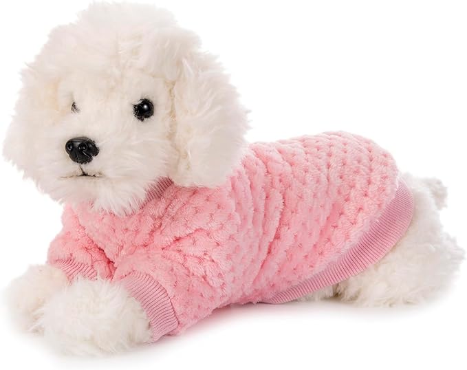 POMIU Dog Sweater, Dog Sweaters for Small Medium Dogs or Cat, Warm Soft Flannel Pet Clothes for Dogs Girl or Boy, Dog Shirt Coat Jacket (Coat Pink+Purple, Medium)