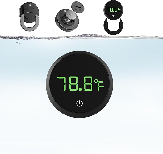 Carefree Fish Aquarium Digital Thermometer Cordless Replaceable Battery LED Display Temperature Measurement Error ±0.9℉(US Patent Number:D1038779S)
