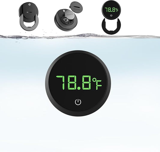 Carefree Fish Aquarium Digital Thermometer Cordless Replaceable Battery LED Display Temperature Measurement Error ±0.9℉(US Patent Number:D1038779S)