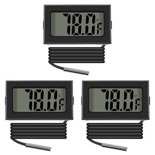 3pcs Black Digital LCD Thermometer Temperature Monitor with External Probe for Fridge Freezer Refrigerator Aquarium (Fahrenheit)