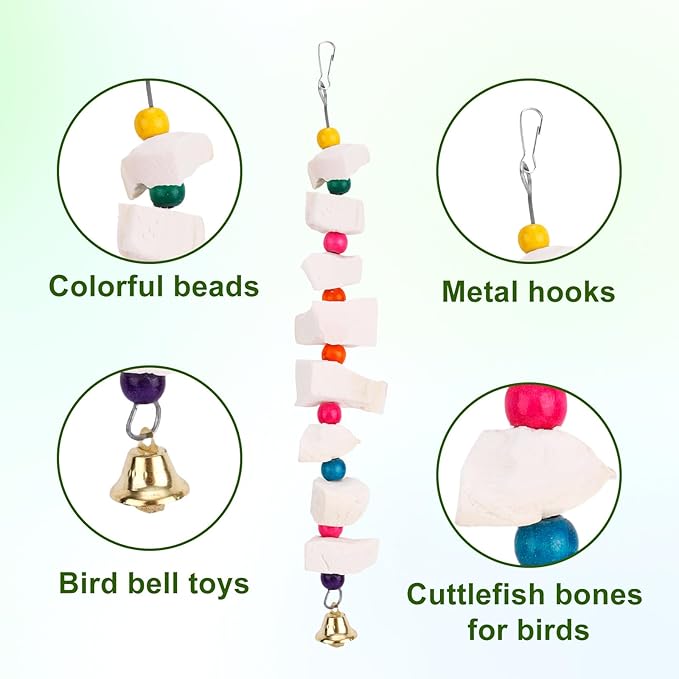 Penitue 2pcs Bird Chew Toys with Calcium Cuttlebone Cuttlefish & Beak Grinding Stone, Natural Perch Cage Accessories for Parakeets, Budgies, Cockatiels Conure Parrot Lovebirds & Small to Medium Birds