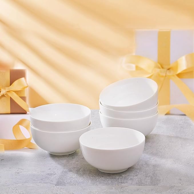 AntoKueh 5-Inch Ceramic Cereal Bowls Set of 6, 16oz Small Bowls for Breakfast, Snacks, Dessert - Microwave & Dishwasher Safe, White