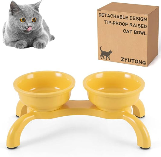 Raised Cat Bowl with Anti-Ant Hollow Base, Detachable Melamine Elevated Cat Bowls, Anti-Vomiting Whisker Friendly Cats Dish for Food, Stable & Non-Slip Cats Food Bowl, Dishwasher Safe