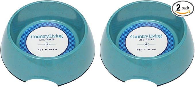 Country Living Set of 2 Teal Blue Bamboo Dog Bowls (16oz) – Naturally Sourced Bamboo Design, Non-Toxic, Durable, Dishwasher & Microwave Safe and Pet-Safe Feeding Dish, Ideal for Small to Medium Dogs