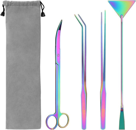 Catcan 4 in 1 Quarium Aquascape Tools Kits, Fish Tank Plant Tools Tweezers | Anti-Rust Stainless Steel, Aquatic Plant Aquascaping Tweezers, Scissors, Spatula for Aquarium Tank Cleaning