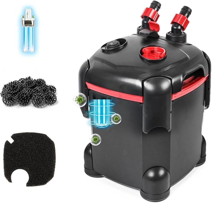PONDFORSE Canister Filter, External Aquarium Filter Ultra-Quiet Water Circulation Cleaning Machine with Media for Fish Tanks and Aquariums