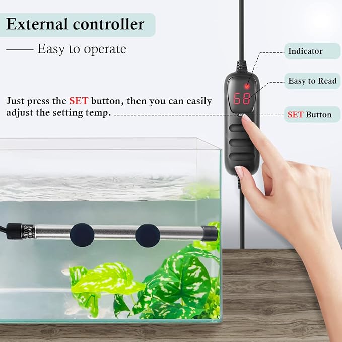 HITOP Compact Submersible Aquarium Heater -200W Digita Heater for Fish Tank Turtle Tank, for Saltwater and Fresh Water with Temperature Controller