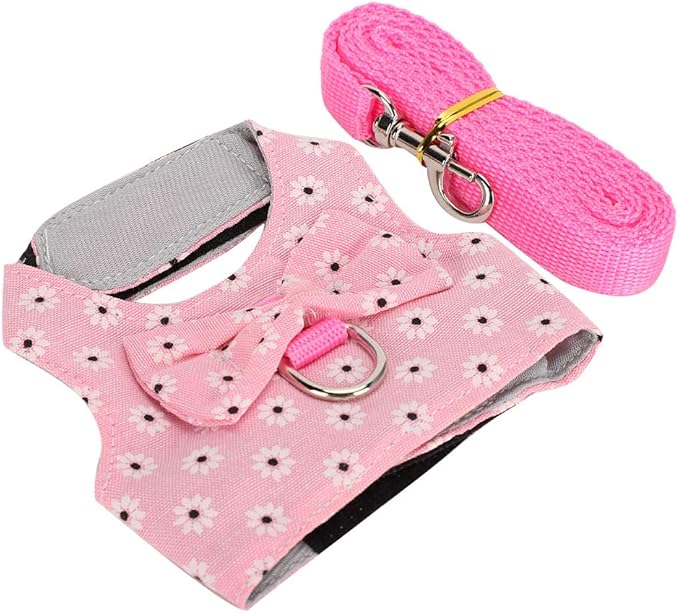 GLOGLOW Small Pet Leash Vest, Soft Fabric Rabbit Harness and Guinea Pig Carrier for Small Pets with Adjustable Straps, Great for Indoor and Outdoor Activities (M)