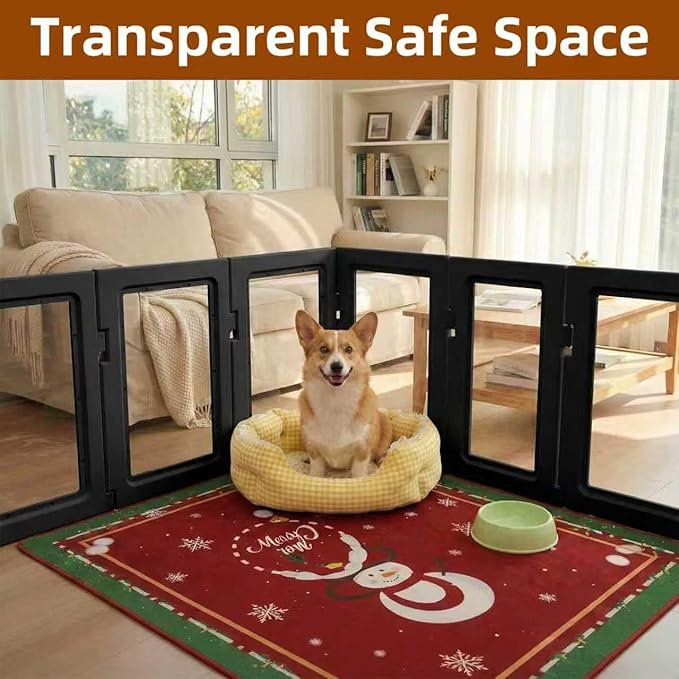 Clear Acrylic Dog Playpen with Door, Puppy Playpen for Indoor Use with Heavy Duty Door Lock, Easy Assemble Pet Pen Fence for Small Dogs and Puppies (Black, 24 in-H, 10 Panel)
