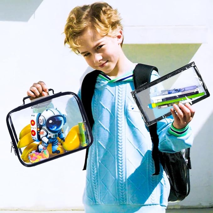 KLFVB 3PCS Clear Backpack for Girls and Boys, Kids See Through Backpacks Stadium Approved, Transparent Bookbag for Elementary