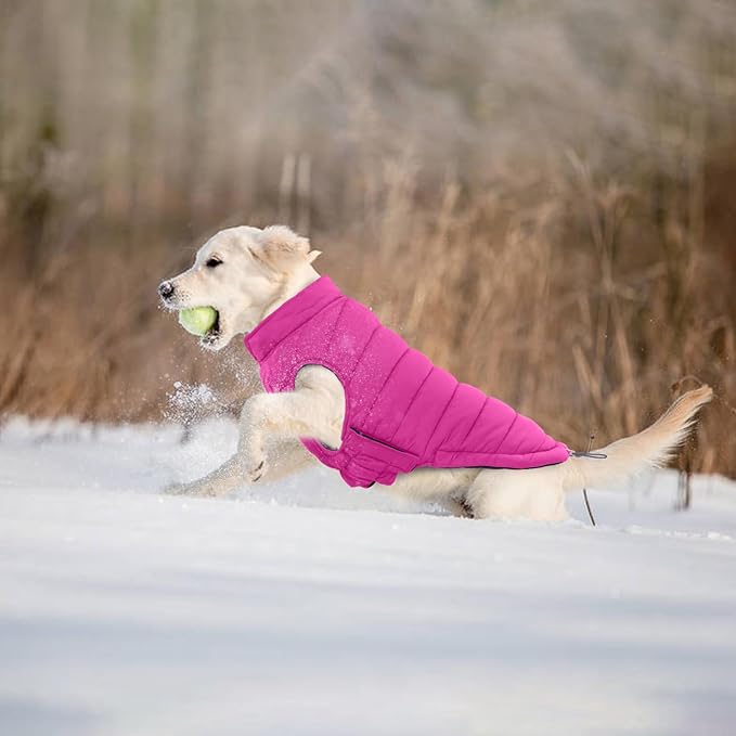 Lelepet Reversible Dog Coat Waterproof Dog Jacket Windproof Puffer Vest for Winter Warm Lightweight Coats for Small Dogs Adjustbale Hook & Loop Pet Apparel with Leash Hole, Pug, Rose Red, M
