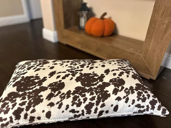 Natural Cotton Canvas Dog Bed – Raw Cotton Filled Pet Cushion Insert, Breathable Eco-Friendly Dog Mattress, Durable Washable Cover with Zipper (Cow Print Brown White, Medium 42"x29"x4")