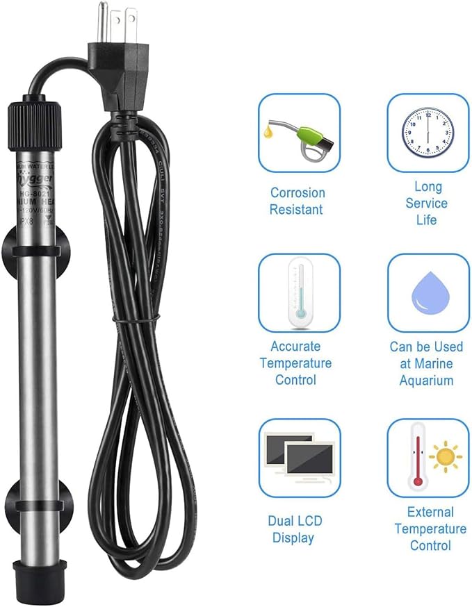 hygger 802 Aquarium Titanium Heater Rod Fish Tank Heating Element Replacement Heater Tube (Controller Excluded) 200W