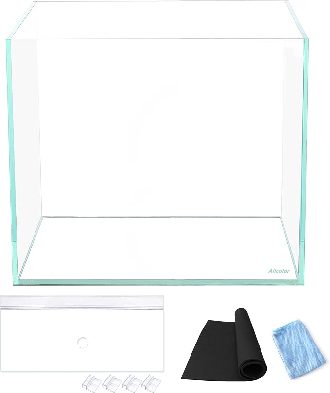 Allcolor Artisan Grade Ultra Clear Rimless Aquarium Tank (4.6Gal) | Low Iron Glass Fish Tank for Professional Aquascaping and Planted Layouts, 6-60 Gallons (4.6GaI - Top Glass Canopy)